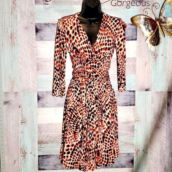 Banana Republic Issa Multicolor Leopard Print Wrap Dress Stretchy Career Sz XSP - Picture 1 of 11